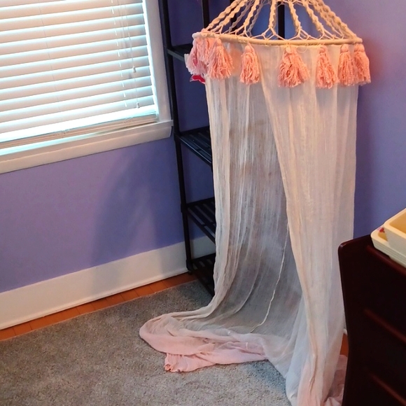 Other - Ombre Pink & White Macrame Sheer Canopy w/Tassels
